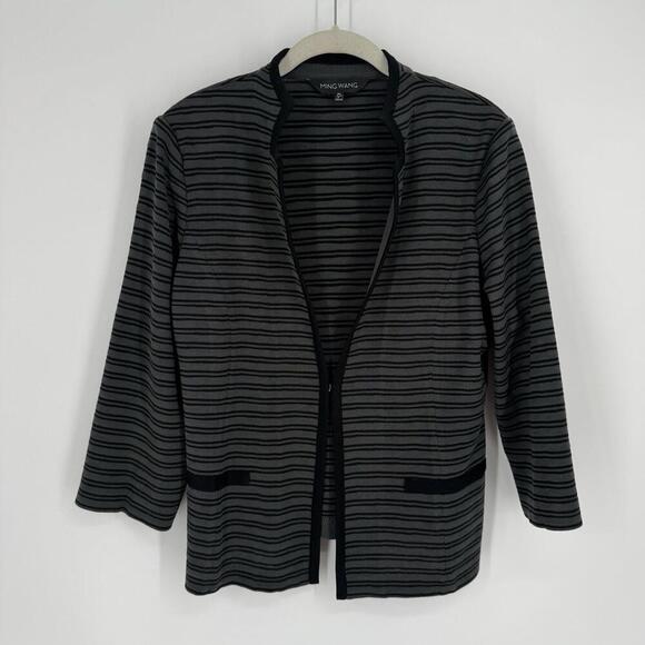 Ming Wang Cardigan PL black striped jacket career office workwear minimalist - Picture 1 of 5